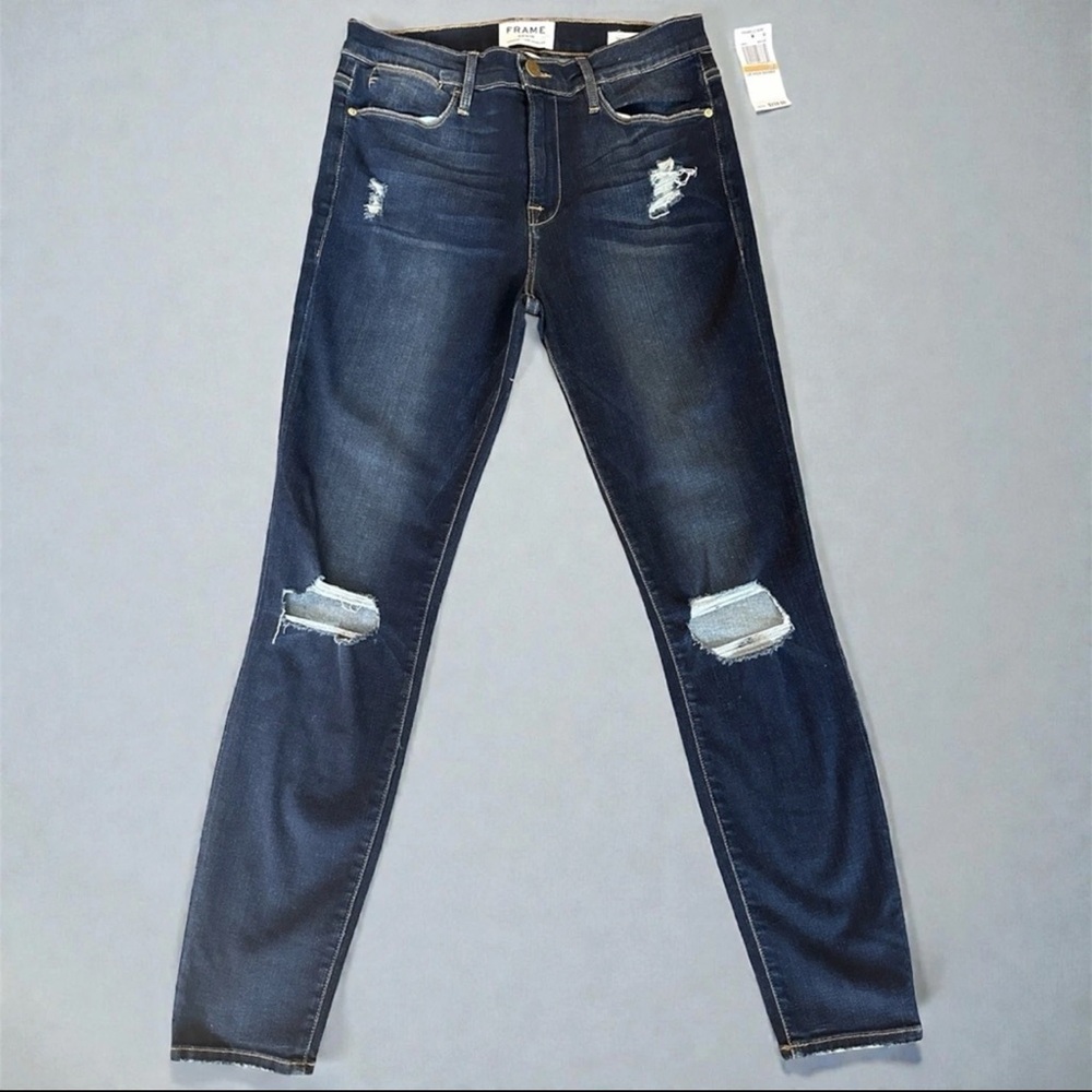Frame Women's Dark le high skinny Indigo Ripped Skinny Jeans